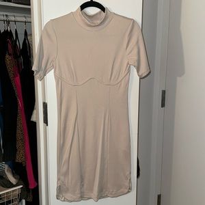 H&M Women's Beige Ribbed Dress - Size M